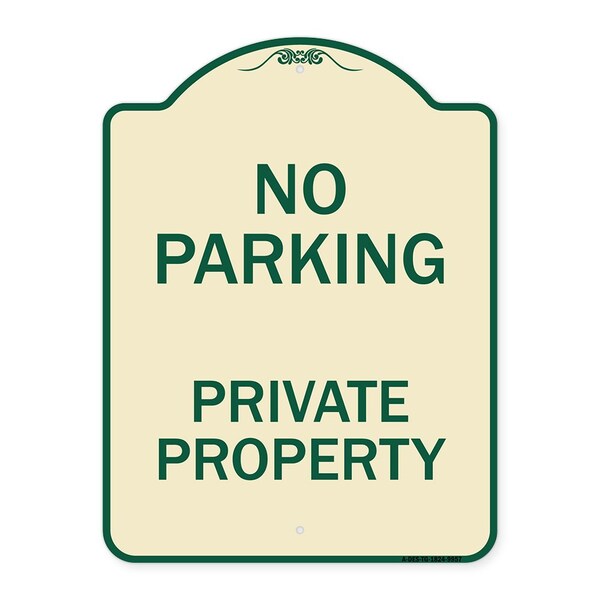 Signmission Designer Series-No Parking Private Property Tan & Green Heavy-Gauge Alum, 24" x 18", TG-1824-9957 A-DES-TG-1824-9957 - main